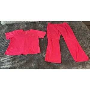Med Couture Hot Pink Nurse Scrub Set Pants/Shirt Sz Medium Set